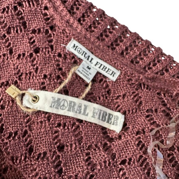 Moral Fiber Crochet Cardigan Duster Medium Open Front Dusty Rose Boho Festival - Picture 5 of 8